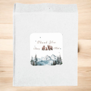 Sticker Carré Aventure Ours Montagnes enneigées   Baby Shower