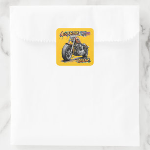Sticker Carré Aventure Rêve de Conduite – Motocyclette Chopper V