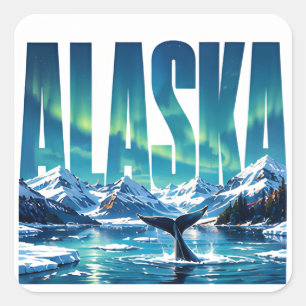 Sticker Carré Aventure sauvage des montagnes et lumières du nord