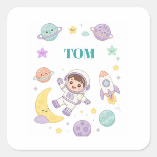 Sticker Carré Aventure spatiale d'astronaute mignonne pour les e