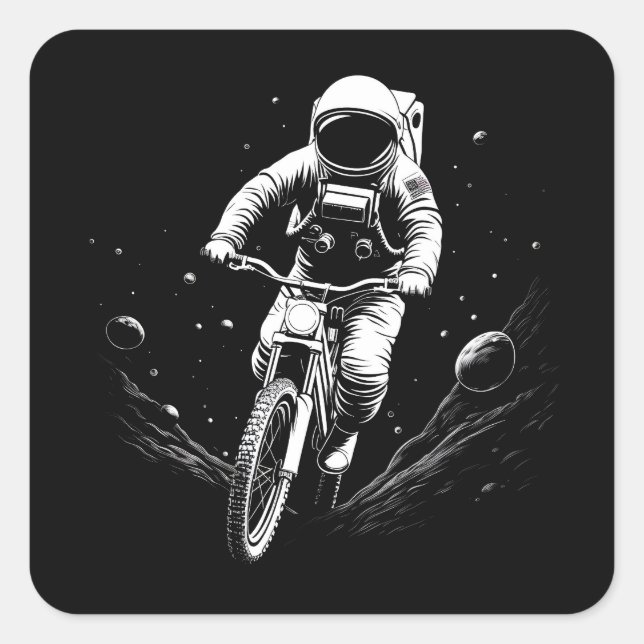 Sticker Carré Aventure spatiale de vélo d'astronaute cosmique (Devant)