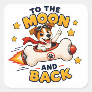 Sticker Carré Aventure Spatiale du Chien Jusqu'à la Lune et Reto