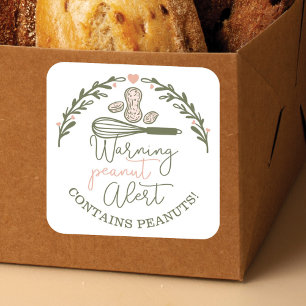Sticker Carré Avertissement Alerte à l'arachide - Boulangerie Al