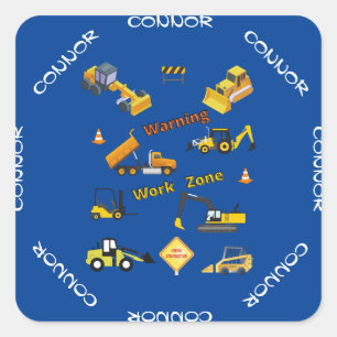 Sticker Carré Avertissement de construction Zone de travaux Pers