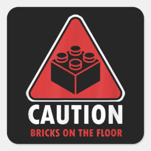 Sticker Carré Avertissement Drôle Attention Blocs De Constructio
