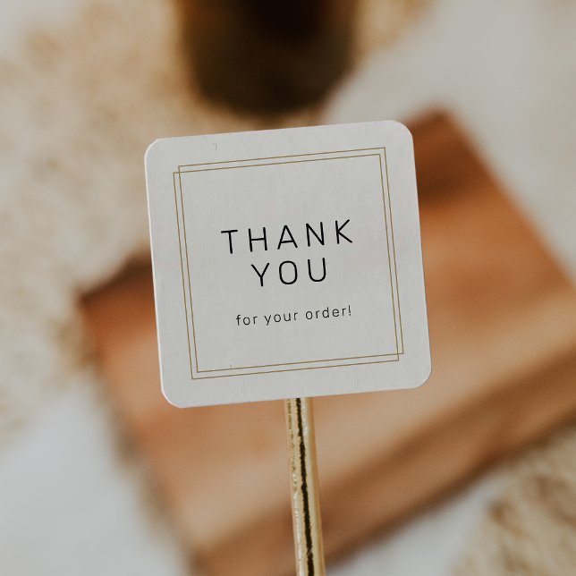 Sticker Carré AVERY Chic Or Noir Crème Merci pour votre commande (AVERY Chic Gold Black Cream Thank You For Order Square Sticker)