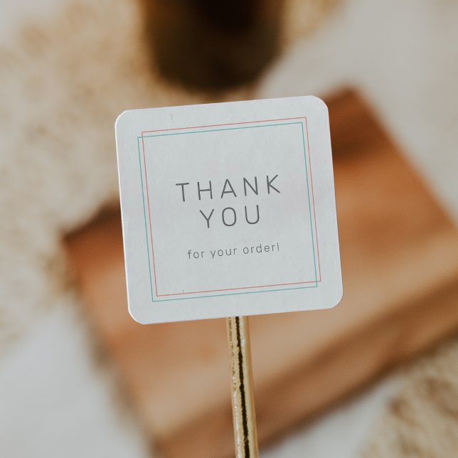 Sticker Carré AVERY Corail et Sarcelle Simple Merci pour la comm (AVERY Coral and Teal Simple Thank You For Order Square Sticker)