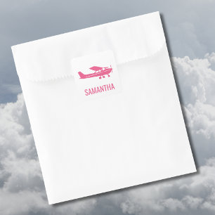Sticker Carré Avion Cessna rose fille chic fun personnalisé