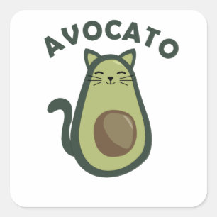 Sticker Carré Avocado Avocado Cat Drôle Food Green