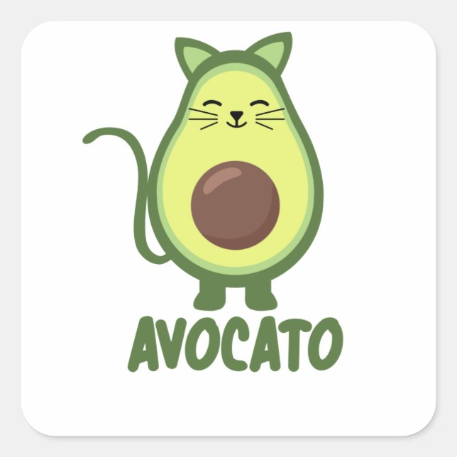 Sticker Carré Avocado Cat Funny Food Kitten Avocato (Devant)