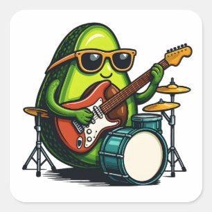 Sticker Carré Avocado Guitariste Cool Fruit Band