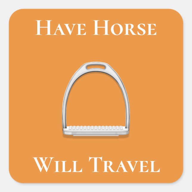 Sticker Carré "Avoir Cheval Voyage" Fer d'Eau Orange (Devant)