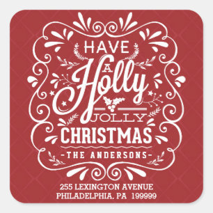 Sticker Carré Avoir Holly Jolly Christmas Red Adresse de retour