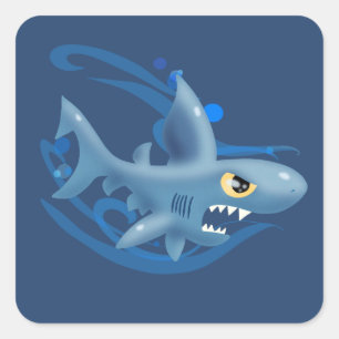 Sticker Carré Awesome Cartoon Shark