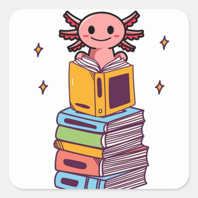 Sticker Carré Axolotl de lecture de livre (Devant)