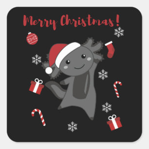 Sticker Carré Axolotl Joyeux Noël Animaux d'hiver Axolotls