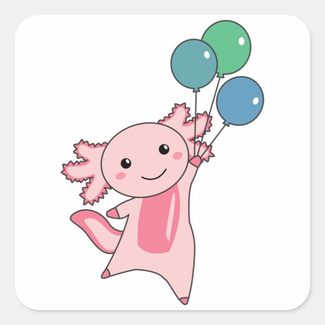 Sticker Carré Axolotl Mouches D'Animal Douce Avec Ballons Vers L (Devant)