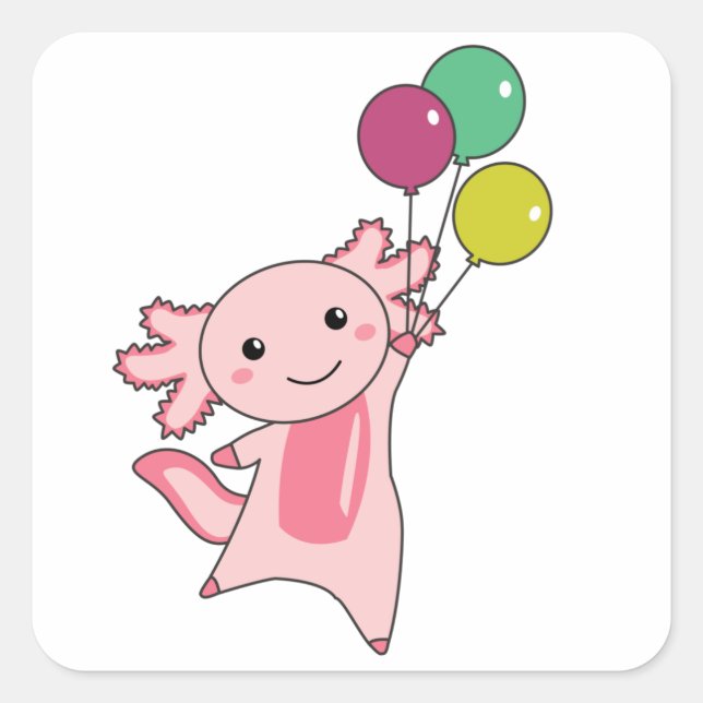 Sticker Carré Axolotl Mouches D'Animal Douce Avec Ballons Vers L (Devant)