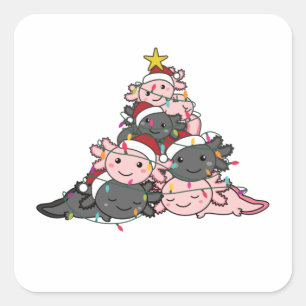 Sticker Carré Axolotl sapin de Noël animal drôle Squa de Noël