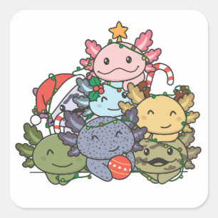 Sticker Carré Axolotl sapin de Noël drôle animal Noël