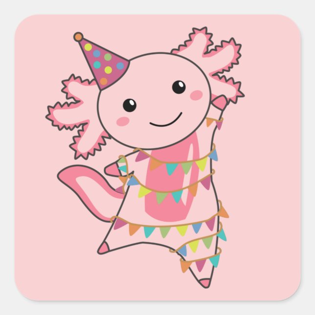 Sticker Carré Axolotl Souhaite Bon Anniversaire À Vous Axolotls  (Devant)