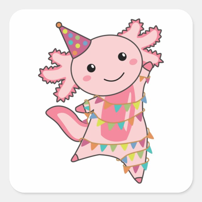 Sticker Carré Axolotl Vous Souhaite Bon Anniversaire Axolotls (Devant)