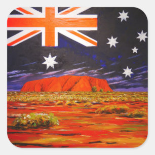 Sticker Carré Ayers rock et drapeau australien