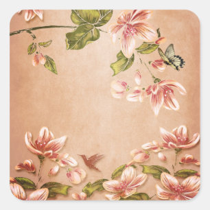 Sticker Carré Azalées roses Vintage Floral sur Whiskey