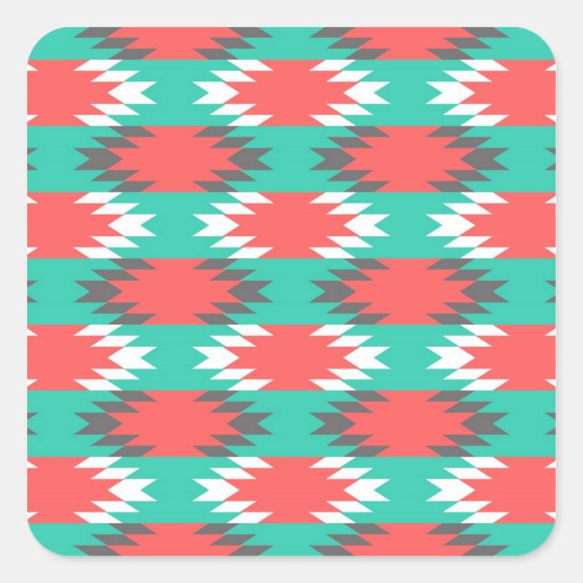 Sticker Carré Aztec Amérindien Turquoise et Motif rose (Devant)