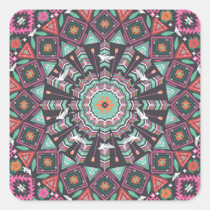 Sticker Carré Aztec géométrique : Motif circulaire coloré