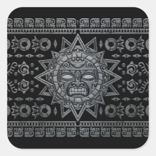 Sticker Carré Aztec Sun God - Pierre sur noir
