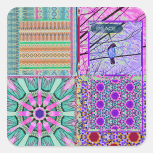 Sticker Carré Azulejos Carreaux géométriques avec Oiseau de Paix