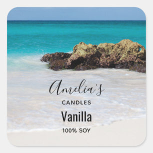 Sticker Carré Azure Ocean Sandy Beach Photo - Bougie Business