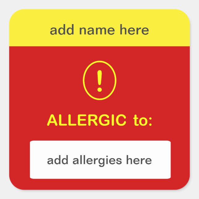 Sticker Carré b3 - CUSTOMISEZ CECI ~ Ajouter Nom + Allergie. (Devant)