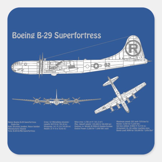 Sticker Carré B-29 Superforteresse - Plan directeur de l'avion A (Devant)