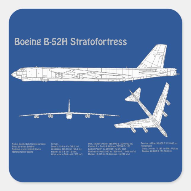 Sticker Carré B-52 Stratoforteresse - Plan directeur de l'avion  (Devant)