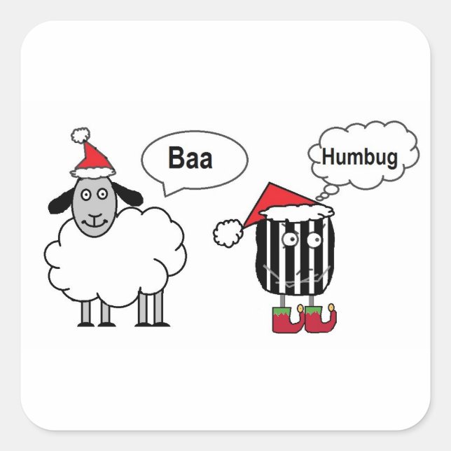 Sticker Carré Baa Humbug Drôle Caricature en mouton de Noël (Devant)
