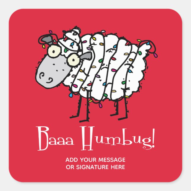 Sticker Carré Baaa Bah Humbug Sheep Noël personnalisé (Devant)