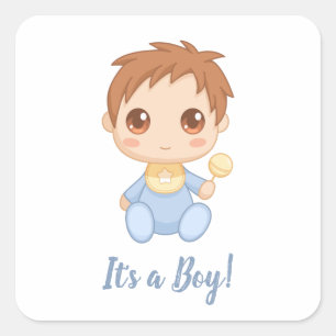 Sticker Carré Baby Boy Blue Jumpsuit Texte personnalisé