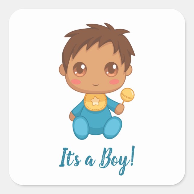 Sticker Carré Baby Boy Blue Jumpsuit Texte personnalisé (Devant)