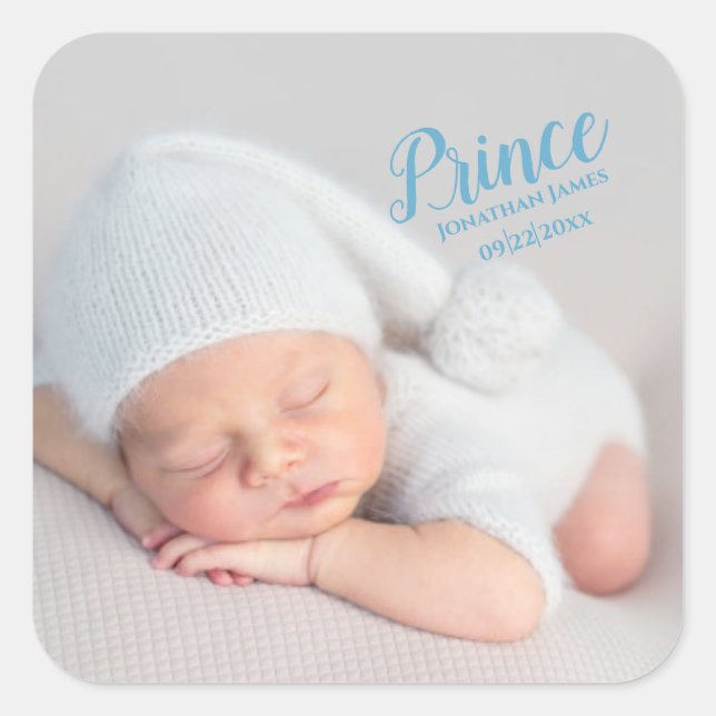 Sticker Carré Baby Boy Blue Script photo Birth Keepsaké (Devant)