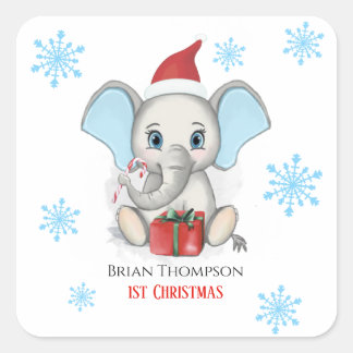 Sticker Carré Baby Boy First Christmas Jote Elephant Holidays