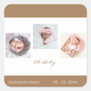 Sticker Carré Baby Boy Girl Nom mignon Naissance