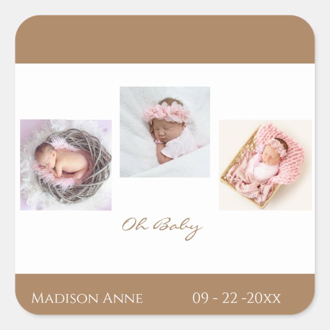 Sticker Carré Baby Boy Girl Nom mignon Naissance (Devant)
