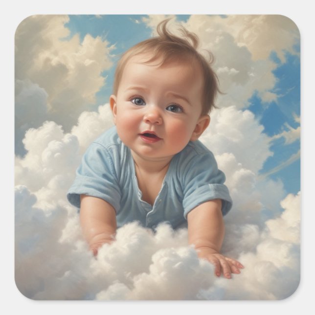 Sticker Carré Baby Boy on Cloud (Devant)