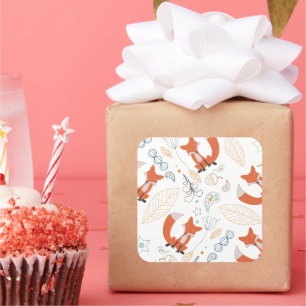 Sticker Carré Baby Boy Woodland Créatures Fox Acorns Baby shower