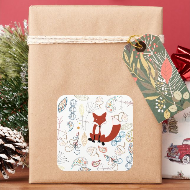 Sticker Carré Baby Boy Woodland Créatures Fox Acorns Baby shower (vacances)