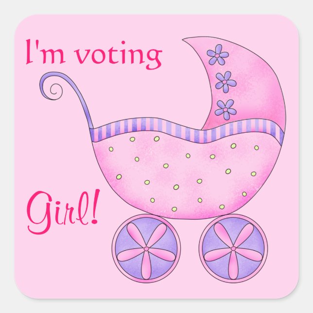 Sticker Carré Baby Buggy Voting Girl Genre Reveal Party (Devant)