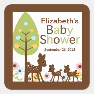 Sticker Carré Baby Deer Twins Multiples Baby showers Invitation