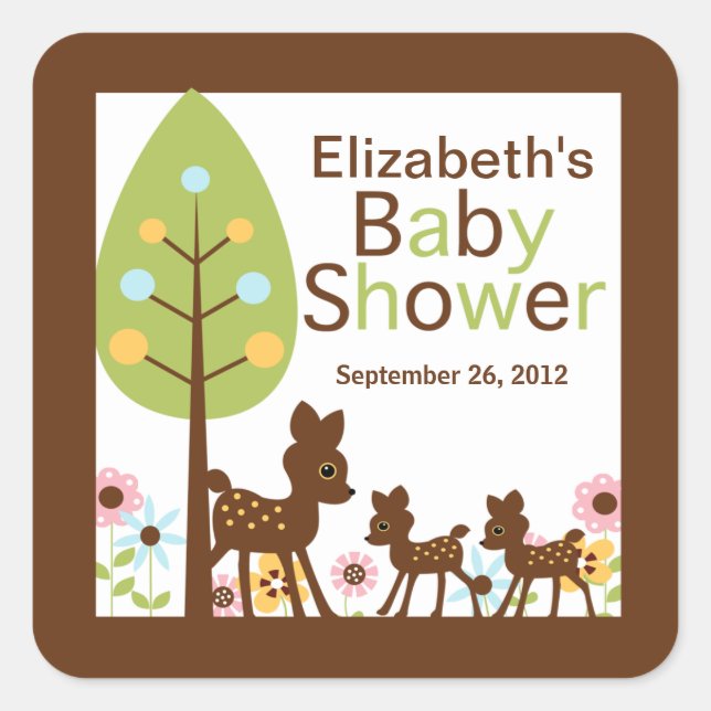 Sticker Carré Baby Deer Twins Multiples Baby showers Invitation (Devant)